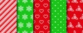 Five Christmas seamless patterns set. Festive seamless background with xmas, stripes, polka dot and geometric ornament Royalty Free Stock Photo