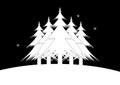 Five Christmas Trees standing a snowy landscape. The night sky is filled with stars Royalty Free Stock Photo