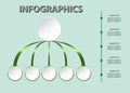 Five circle infographics vector template in green color