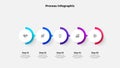 Five circular elements placed in horizontal row. Concept of 5 steps to process infographic. Modern vector illustration Royalty Free Stock Photo