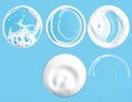 Five Circular Swirls And Bubbles Of White Soap Foam On Blue Background image photo Royalty Free Stock Photo