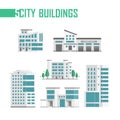 Five city buildings set of icons - vector illustration Royalty Free Stock Photo