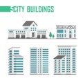 Five city buildings set of icons - vector illustration Royalty Free Stock Photo