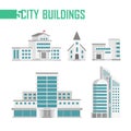 Five city buildings set of icons - vector illustration Royalty Free Stock Photo