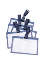 Five close up of name tags identity on white background with clipping