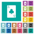 Five of clubs card square flat multi colored icons Royalty Free Stock Photo