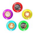 Five coffee cups arranged in circle. Royalty Free Stock Photo