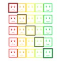 Five Color Faces Feedback/Mood. Set five faces scale - smile neutral sad - isolated vector illustration. Rank or level of satisfac Royalty Free Stock Photo