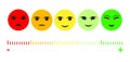 Five Color Faces Feedback/Mood. Set five faces scale - smile neutral sad - isolated vector illustration. Scale bar rating feedback