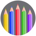 five color pencils rounded gray circle vector icon, drawing, creativity concept