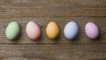 Five colored easter eggs on wooden boards Royalty Free Stock Photo