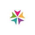 Five colorful arrows point to the center. Collide, ingoing, incoming arrows icon