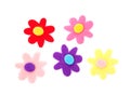 Five colorful felt flowers