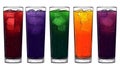 Five Colorful Iced Drinks in Tall Glasses Royalty Free Stock Photo