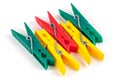 Five colorful plastic clothespins Royalty Free Stock Photo