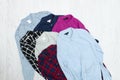 Five colorful shirts, assortment. Fashion Concept