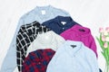 Five colorful shirts, assortment. Fashion Concept