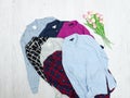 Five colorful shirts, assortment. Fashion Concept