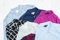 Five colorful shirts, assortment. Fashion Concept