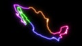 Five-colors neon glowing Mexico map silhouette