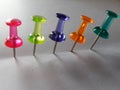 five colour of new push pins Royalty Free Stock Photo