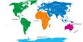 Five continents, political world map, with borders