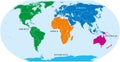 Five continents world, political map