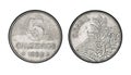 Five cruzeiros coin, year 1980 - Old Coins From Brazil