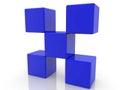 Five cubes in blue on white