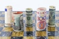 Five currencies, five global players Royalty Free Stock Photo