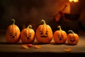 Five cute Halloween pumpkins with different emotions. Generated AI
