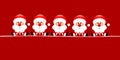 Five Sitting Santa Clauses With Gift Red