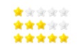 Five 3d stars review. Customer rating feedback concept. Realistic 3d star rate design. Vector