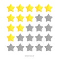 Five 3D vector stars, yellow and grey colors. Customer rating feedback concept. Realistic 3d cartoon ctyle. For web Royalty Free Stock Photo