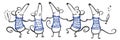 Five dancing cute mice or rats in blue sweaters who have fun celebrating Chinese New Year 2020. Vector hand drawing Royalty Free Stock Photo