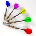 Five darts on white surface