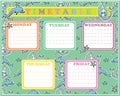 Five-day timetable on a multi-colored background with Mermaids,