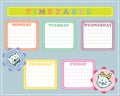 Five-day timetable on a multi-colored background with Unicorns,