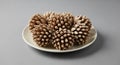 Decorative Brown Flower Heads on a White Plate with Gray Background Royalty Free Stock Photo