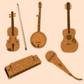 Five decorative musical instruments