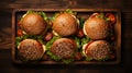 Delicious Gourmet Burgers On Wooden Tray - High Resolution Food Photography