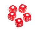 Five dice dice with a number one at the top, casino, gambling