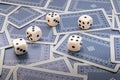 Five Dices and cards Royalty Free Stock Photo