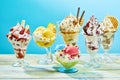Five differ flavor ice cream sundaes Royalty Free Stock Photo