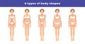 Five different body types of female figures, vector illustration Royalty Free Stock Photo