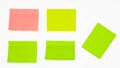 Five different colored paper sticky notes displayed before a white background