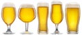 Five different glasses with light beer and with drops on the surface isolated on a white background. Beer concept. Clipping path Royalty Free Stock Photo