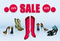 Five different shoes in sale Royalty Free Stock Photo