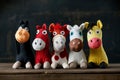 Five different stuffed animal puppets each with a different colored body part - 3, AI generated Royalty Free Stock Photo