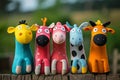 Five different stuffed animal puppets each with a different colored body part, AI generated Royalty Free Stock Photo